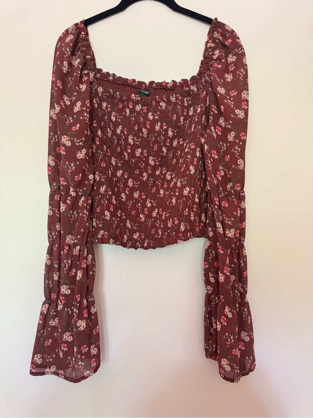 Floral Smocked Peasant Top - Burgundy Size 2X
